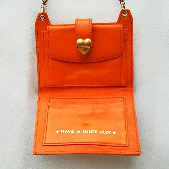 Rare Y2K Juicy Couture Orange Leather Chain Wallet Bag - Picture 4 of 7